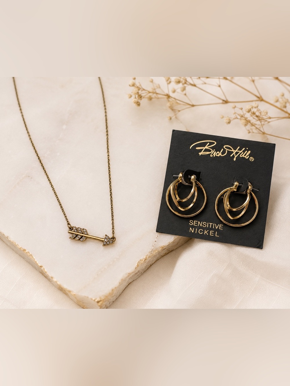 Dainty Gold Arrow Necklace Bundle with Triple Hoop Earring